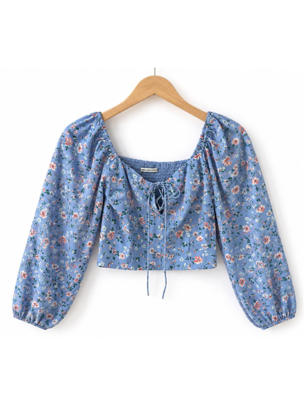 Abercrombie & Fitch Floral Smocked Crop Top Blue Puff Sleeve Cottagecore Size M - Picture 1 of 6